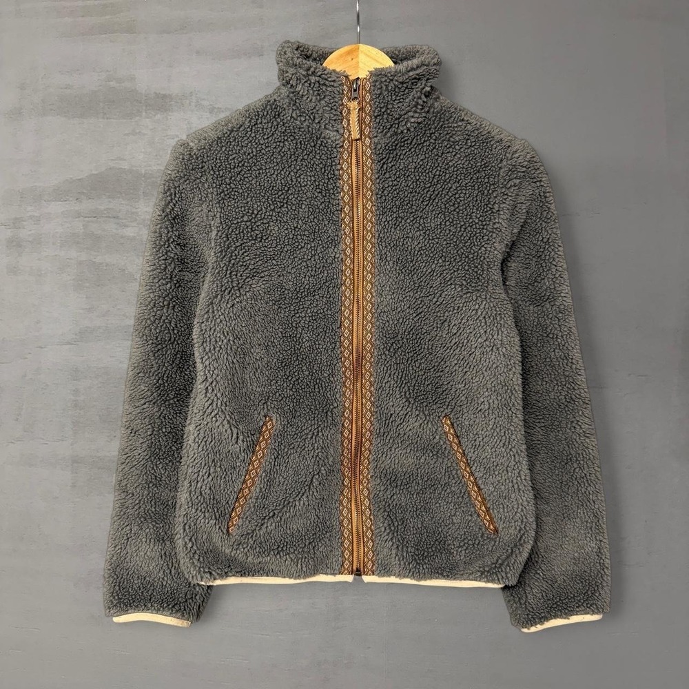 Faherty Ashbury Deep Pile Sherpa Aztec Grey Fleece Zip Up Jacket Sweater XS